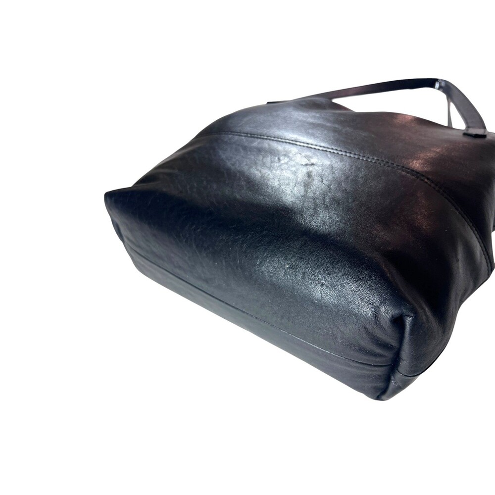 Velez Black Leather Tote Large Minimalist Shoulder Bag Zipper Top - Picture 9 of 12
